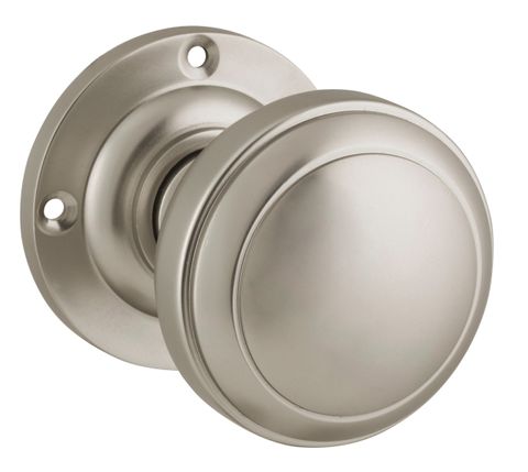 TRADCO DOOR KNOB MILTON ROUND ROSE PAIR SATIN NICKEL