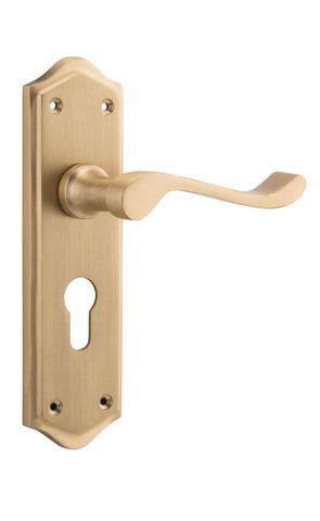 Tradco TRA6633E Door Lever Henley Euro Pair Satin Brass