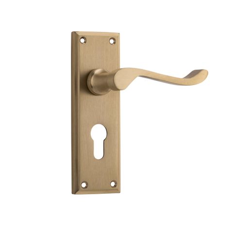 Tradco TRA6635E Door Lever Camden Euro Pair Satin Brass