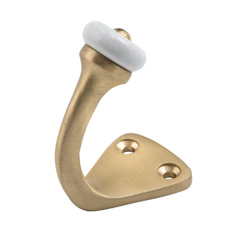 TRADCO ROBE HOOK PORCELAIN TIP SATIN BRASS H45XP70MM