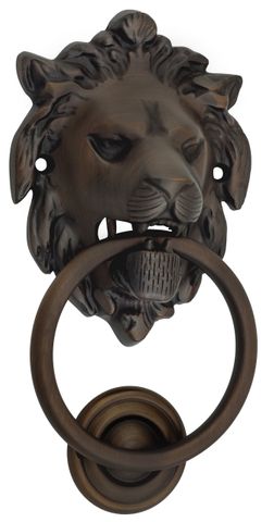TRADCO DOOR KNOCKER LION ANTIQUE BRASS D93XP55MM BP103X135MM