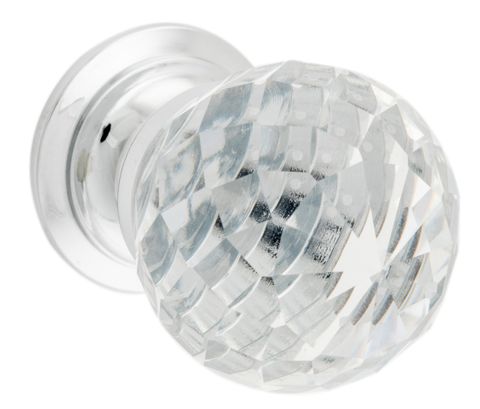 TRADCO CUPBOARD KNOB DIAMOND CLEAR GLASS CP D30XP42MM BP26MM
