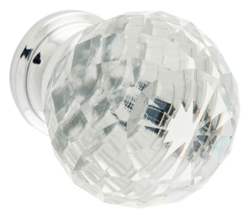 TRADCO CUPBOARD KNOB DIAMOND CLEAR GLASS CP D40XP55MM BP28MM