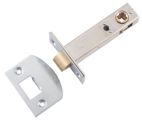 TRADCO TUBE LATCH SPLT CAM 'D' STRIKE SATIN CHROME BSET 70MM