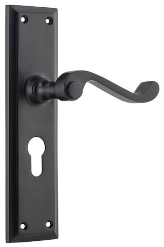 TRADCO DOOR LEVER MILTON EURO PAIR MATT BLACK H200XW50XP68MM