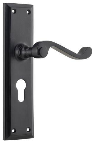Tradco TRA9610E Door Lever Milton Euro Pair Matt Black H200xw50xp68mm