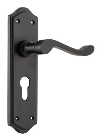 TRADCO DOOR LEVER HENLEY EURO PAIR MATT BLACK H180XW50XP58MM