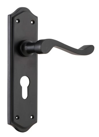 Tradco TRA9614E Door Lever Henley Euro Pair Matt Black H180xw50xp58mm