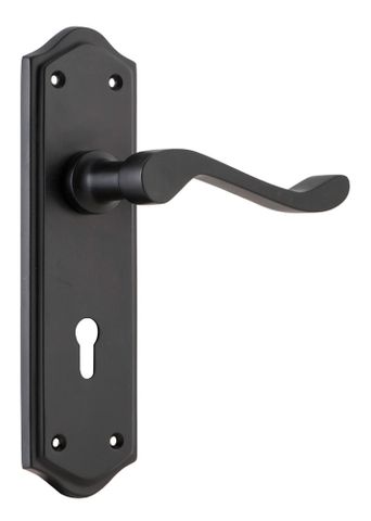 Tradco TRA9615 Door Lever Henley Lock Pair Matt Black H180xw50xp58mm