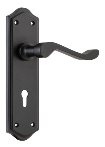 TRADCO DOOR LEVER HENLEY LOCK PAIR MATT BLACK H180XW50XP58MM