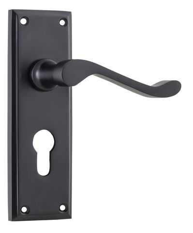 TRADCO DOOR LEVER CAMDEN EURO PAIR MATT BLACK H152XW50XP60MM