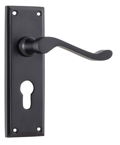 Tradco TRA9618E Door Lever Camden Euro Pair Matt Black H152xw50xp60mm