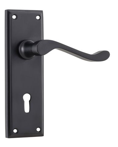 TRADCO DOOR LEVER CAMDEN LOCK PAIR MATT BLACK H152XW50XP60MM