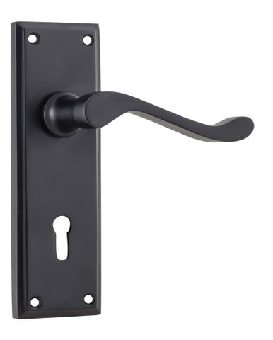 Tradco TRA9619 Door Lever Camden Lock Pair Matt Black H152xw50xp60mm