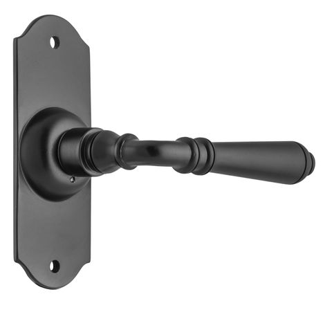 TRADCO DOOR LEVER REIMS LATCH PAIR MATT BLACK H110XW43XP65MM