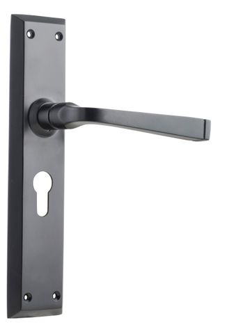 TRADCO DOOR LEVER MENTON EURO PAIR MATT BLACK H225XW50XP75MM