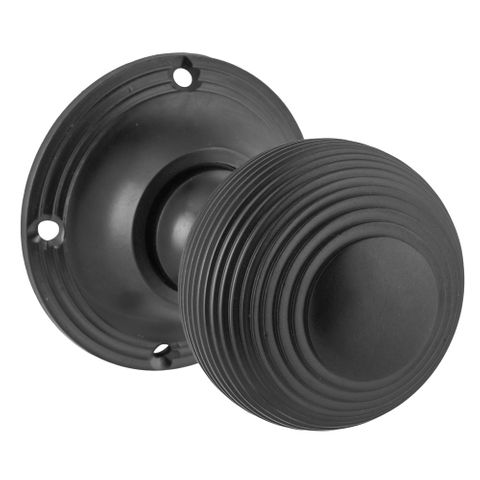 Tradco TRA9629 Door Knob Reeded Mortice Pair Matt Black