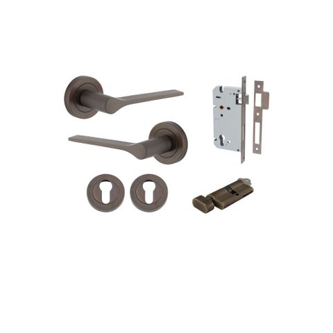 Iver TRA0361KENTR60KT Como Door Lever Euro Round Rose Entry Cyl/Turn SB