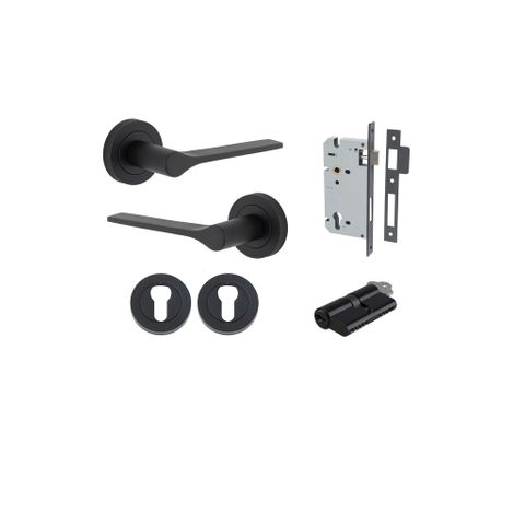 Iver TRA0363KENTR60KK Como Door Lever Round Rose Entry Cyl/Cyl MB