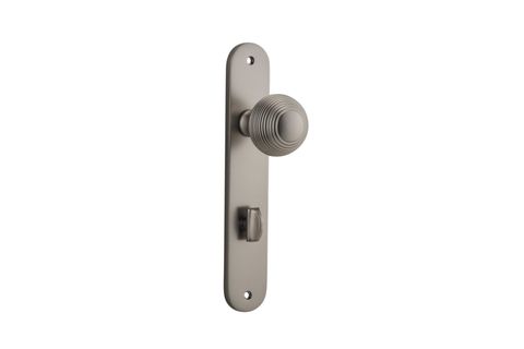 Door TRA14836P85 Knob Guildford Oval Privacy Sn Ctc85mm H240xw40xp60mm