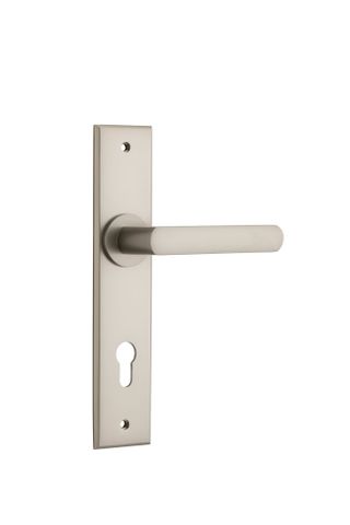 Door TRA14868E85 Lever Osaka Chamfered Euro Pair Satin Nickel Ctc85mm