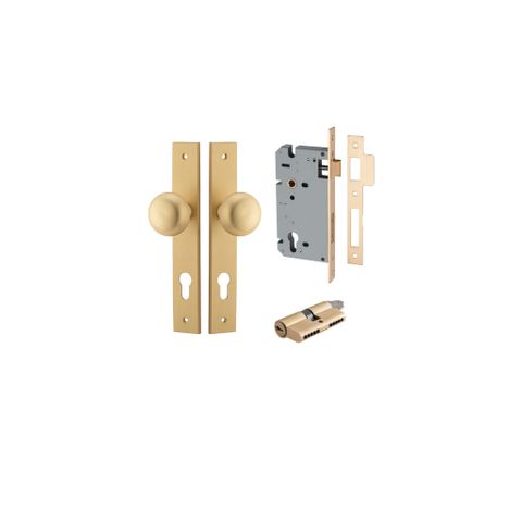 Dr TRA15322KENTR60KK Knob Cmbrg Rectg Euro Satin Brass H240XW38XP67 Entr Kit