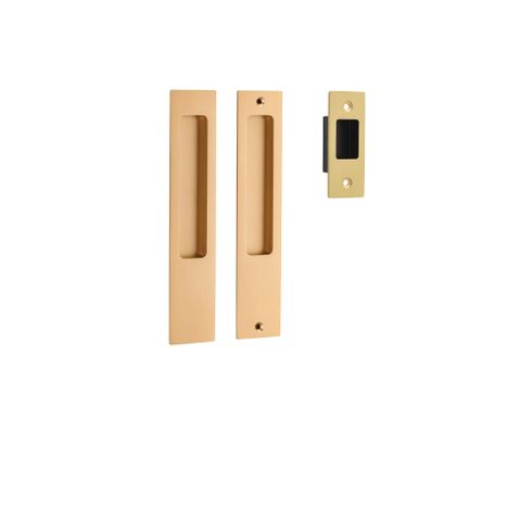 Sliding TRA21416 Door Pull Rectangular Pair Brushed Brass H225XW45XP2