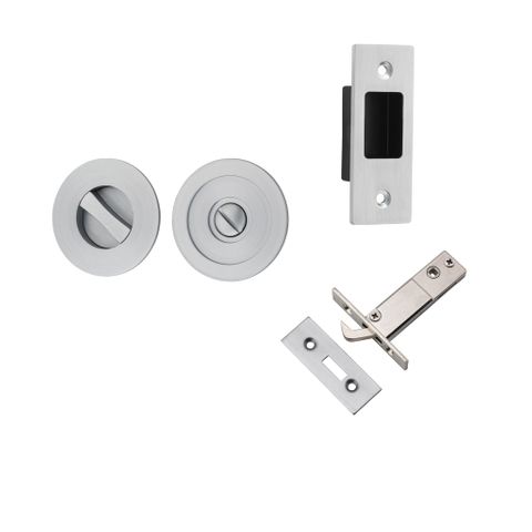 Sliding TRA21435 Door Pull Round Privacy Brushed Chrome D60xp2.5mm