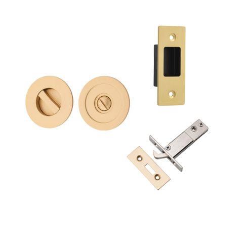 Sliding TRA21436 Door Pull Round Privacy Brushed Brass D60xp2.5mm