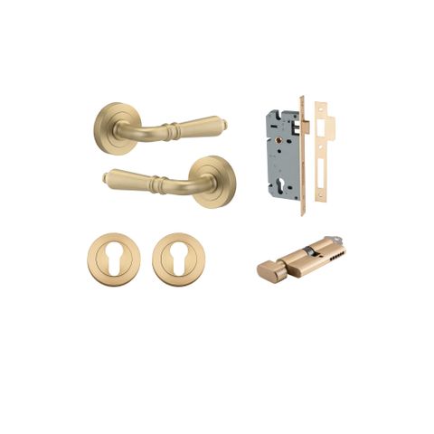 Door TRA9199KENTR60KT Lvr Sarlat Rnd Rose Pair Brushed Brass D52XP58 Entr Kit