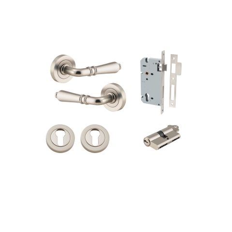 Door TRA9209KENTR60KK Lvr Sarlat Rnd Rose Pair Satin Nickel D52XP58 Entr Kit