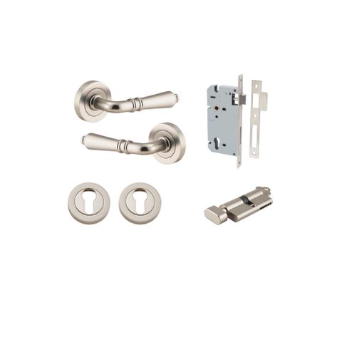 Door TRA9209KENTR60KT Lvr Sarlat Rnd Rose Pair Satin Nickel D52XP58 Entr Kit