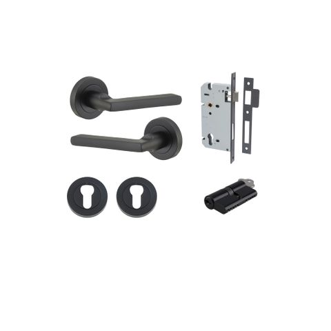 Door TRA9213KENTR60KK Lever Baltimore Round Rose Pair Mb D52xp58mm Entr Kit