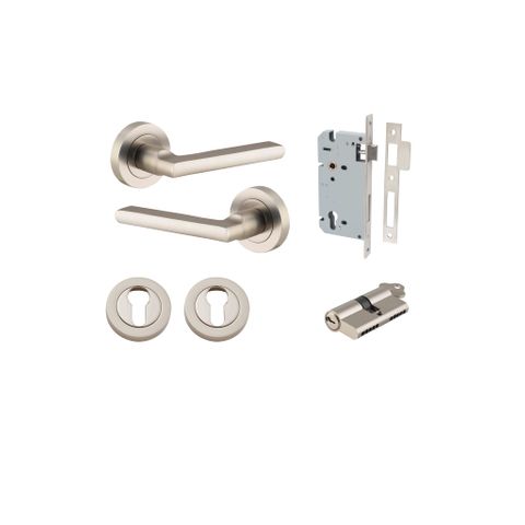 Door TRA9219KENTR60KK Lvr Btmore Rnd Rose Pair Satin Nickel D52XP58 Entr Kit