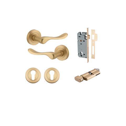 Door TRA20796KENTR60KT Lever Stirling Rnd Rose Brushed Brass D52XP64 Entr Kit
