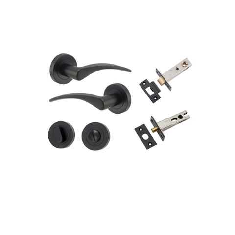 Door TRA9223KPRIV60 Lever Oxford Round Rose Pair Mb D52xp64mm Privacy Kit