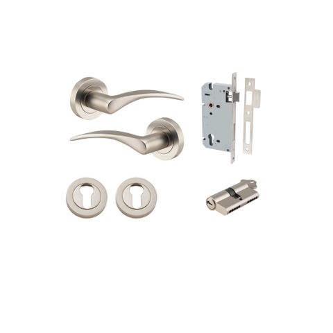 Door TRA9229KENTR60KK Lvr Oxford Rnd Rose Pair Satin Nickel D52XP64 Entr Kit