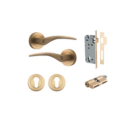 Door TRA9364KENTR60KK Lvr Oxford Rnd Rose Pair Brushed Brass D52XP64 Entr Kit