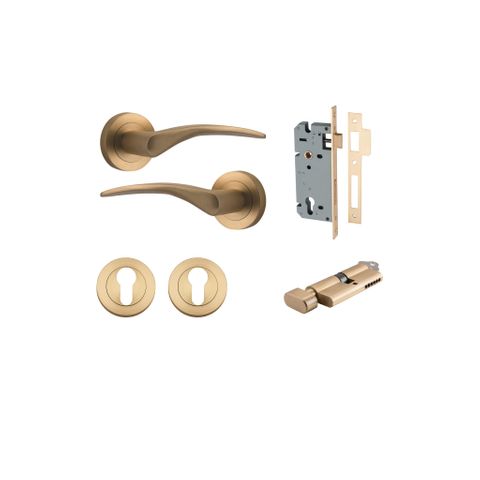 Door TRA9364KENTR60KT Lvr Oxford Rnd Rose Pair Brushed Brass D52XP64 Entr Kit