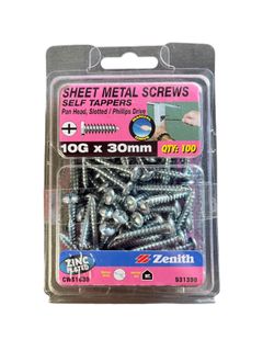 ZENITH 10g-30mm SHEET METAL PAN HEAD SCREW (100 Pack)
