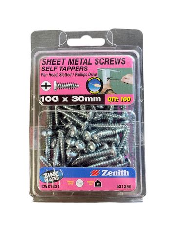 ZENITH 10g-30mm SHEET METAL PAN HEAD SCREW (100 Pack)
