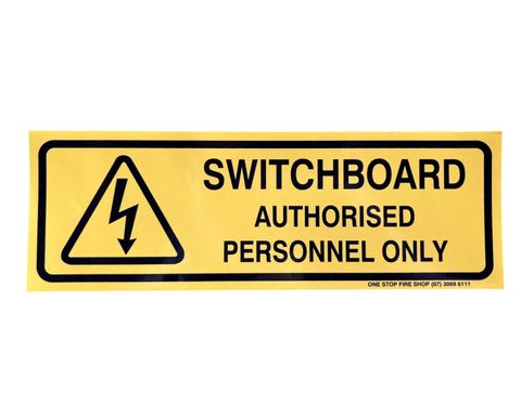 SWITCHBOARD
AUTHORISED PERSONNEL ONLY
300x100mm Laminated digital print decal.
Black text on yellow background