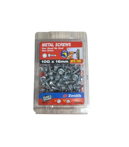 ZENITH 10g-16mm METAL HEX HEAD SCREW (100 Pack)
