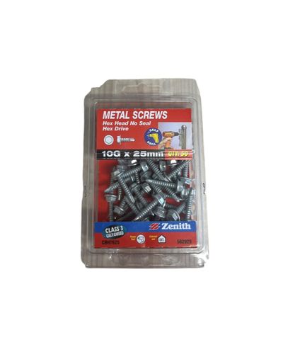 ZENITH 10g-25mm METAL HEX HEAD SCREW (50 Pack)
