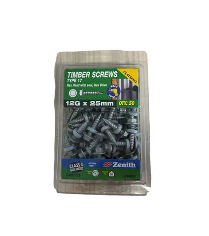 ZENITH 12g-25mm TIMBER HEX HEAD SCREW (50 Pack)
