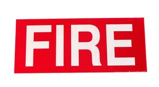 FIRE
White on Red Background 170 x 70mm Laser Engraved 
UV Stabilised Plastic Sign