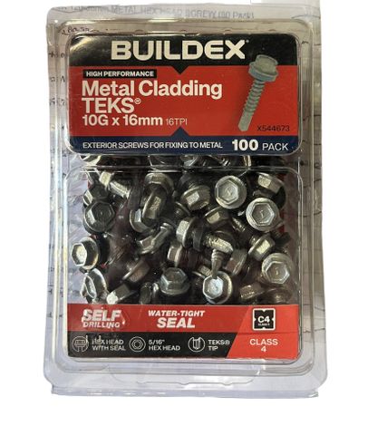 BUILDEX 10g-16mm METAL HEX HEAD SCREW (100 Pack)
