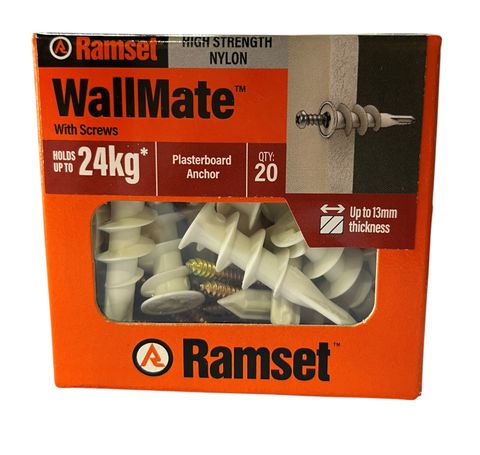 Ramset High Strength Nylon Wallmate Plasterboard Anchor with Screws- 20 Pack 

