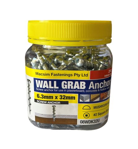 Macsim Zinc Wall Grab Anchor - 100 Pack 6.3mm x 32mm 

