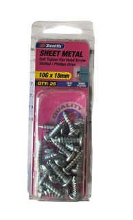 ZENITH 10g-18mm SHEET METAL PAN HEAD SCREW (25 Pack)
